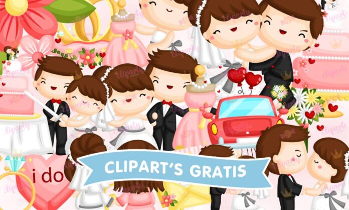 Cliparts, Boda, esposos, pastel, invitacion, papeles