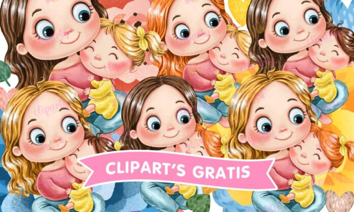 Cliparts, Mama, ninas, floral, corazones