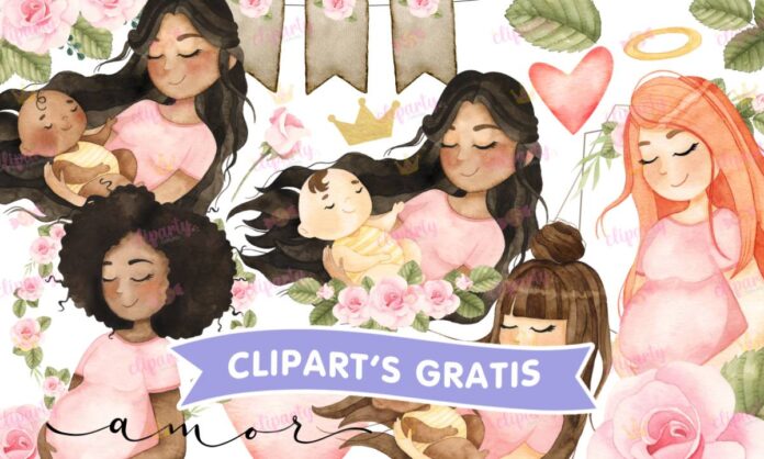 Cliparts, Mama, embarazada, bebes, floral