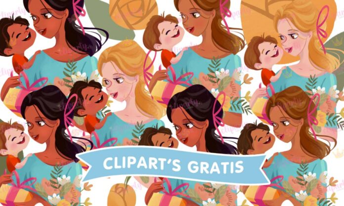 Cliparts, Mama, ninos, floral