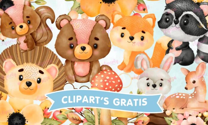 Cliparts, Animales, bosque, conejito, venadito, floral