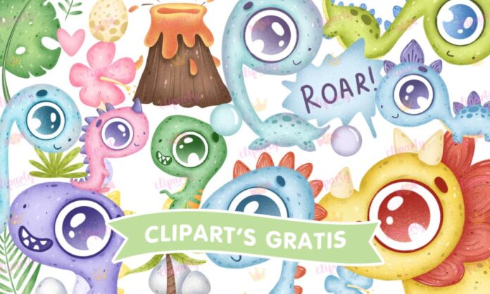 Cliparts, Animales Dinosaurios, bebes, plantas