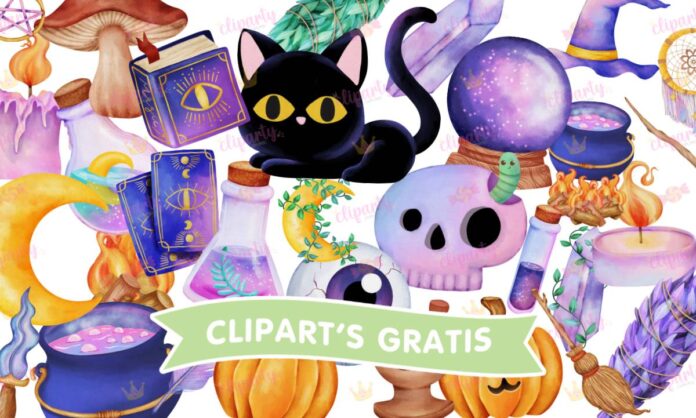 Cliparts, Halloween, brujas, pocima, hechizo, gato