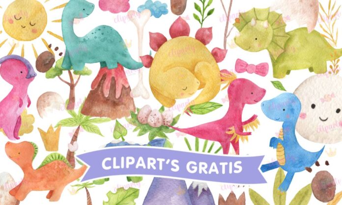 Cliparts, Animales, Dinosaurios, bebes, huellas, plantas