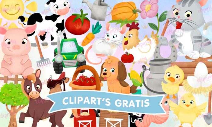 Cliparts, Animales, granja, granero, tractor, papeles