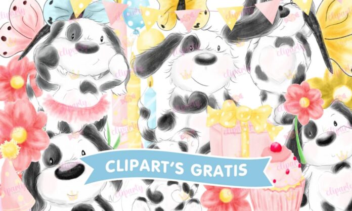 Cliparts, Animales, perritos, cumpleanos, fiesta, globos