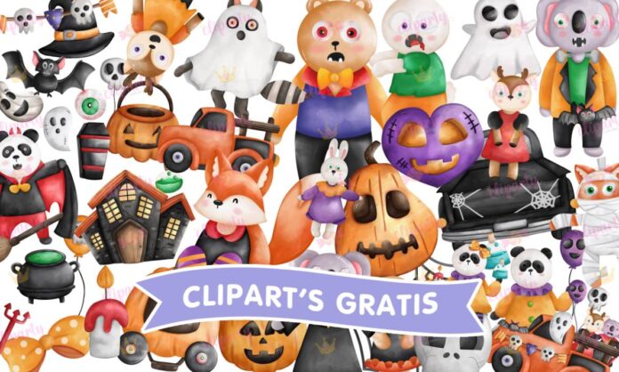 Cliparts, Halloween, animales, fiesta, fantasmas, calabazas