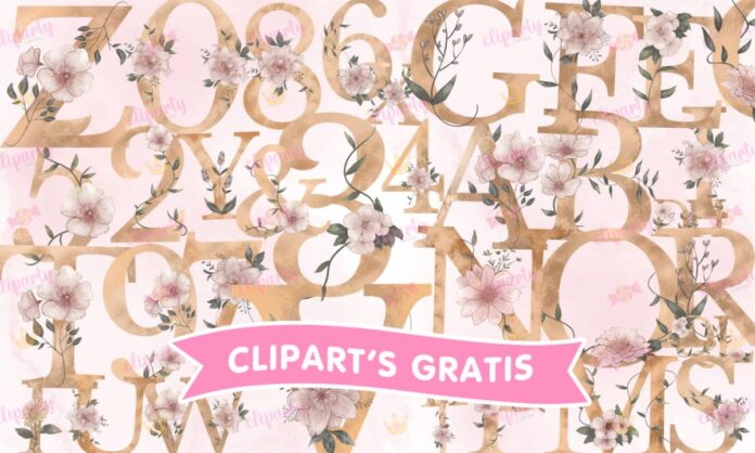 Cliparts, Abecedario y numeros, floral, retro