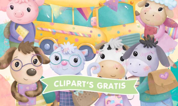 Cliparts, Escolar, animalitos, ninos, regreso a la escuela