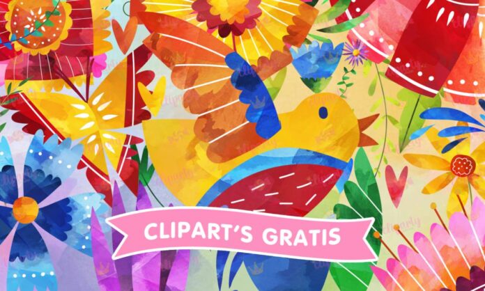 Cliparts, Florales, rosas, pajarito, mariposas, corazones