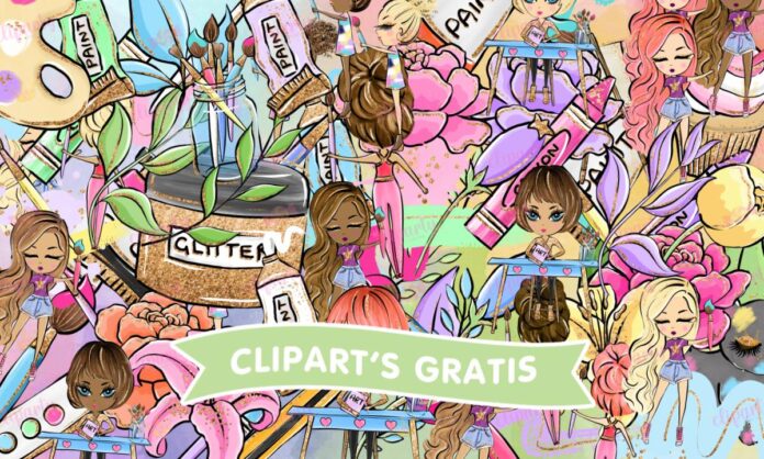 Cliparts, Profesiones, Artista, pinceles, colores, floral