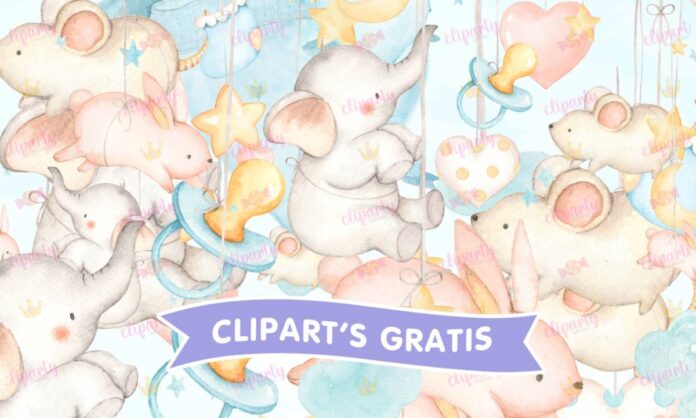 Cliparts, Bebés, elefantito, conejito, estrellas