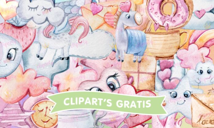 Cliparts, Bebés, objetos, estrellas, unicornios