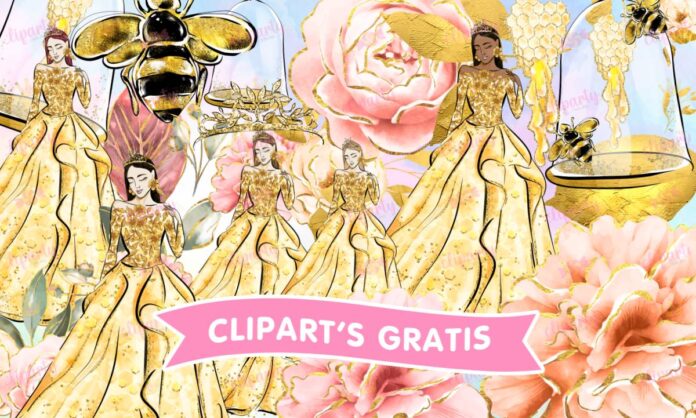 Cliparts, XV Anos, chicas, abejas, glitter, floral