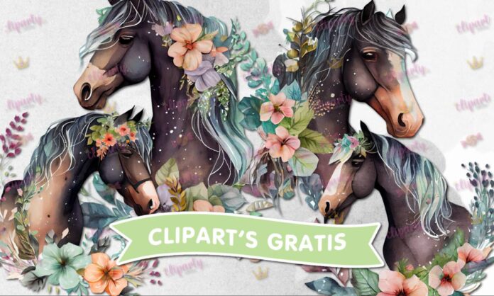 Cliparts, Animales, Caballos, floral