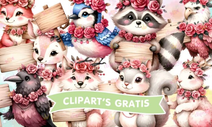 Cliparts, Amor y Amistad, animales, letreros, floral, watercolor