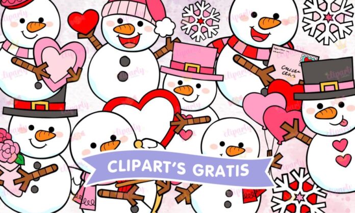 Cliparts, Amor y Amistad, Navidad, munecos de nieve, corazones