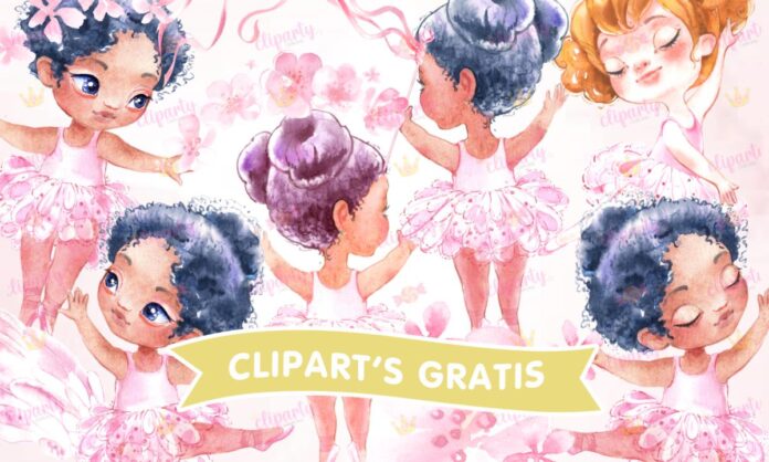 Cliparts, Ninas, bailarinas, flores, watercolor