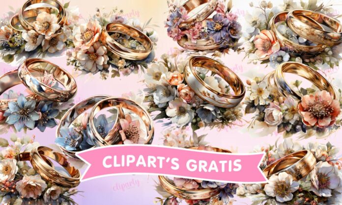 Cliparts, Social, Boda, anillos, floral