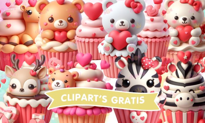 Cliparts, Amor y Amistad, animales, cupcake, corazones