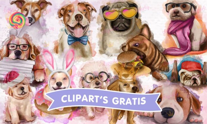 Cliparts, Mascotas, perros, divertidos, watercolor