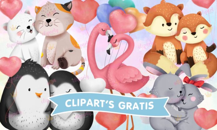 Cliparts, Amor y Amistad, animales, globos, watercolor