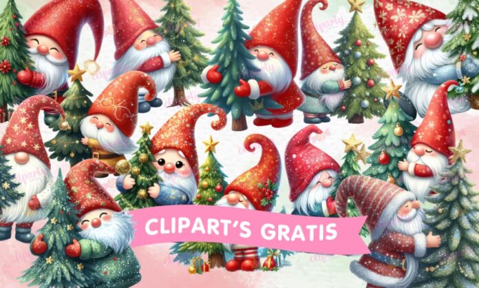 Cliparts, Navidad, duendes, pinos, abrazos, glitter