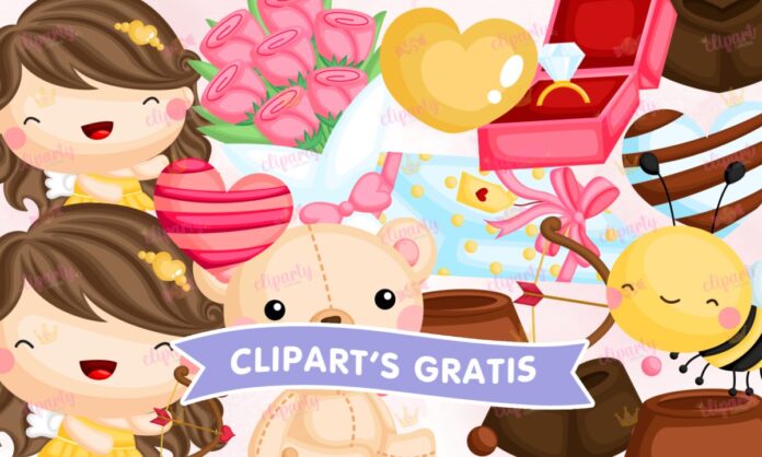 Cliparts, Amor y Amistad, chica, cupido, chocolates, regalo