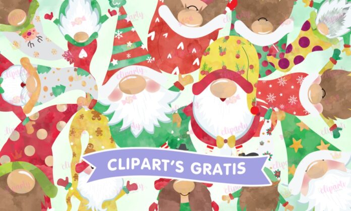 Cliparts, Navidad, duendes, gorros, pijamas, watercolor