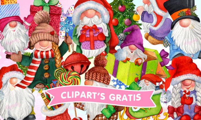 Cliparts, Navidad, duendes, pinos, watercolor