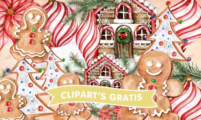 Cliparts, Navidad, galletas y casas de jengibre, esferas, pino, watercolor