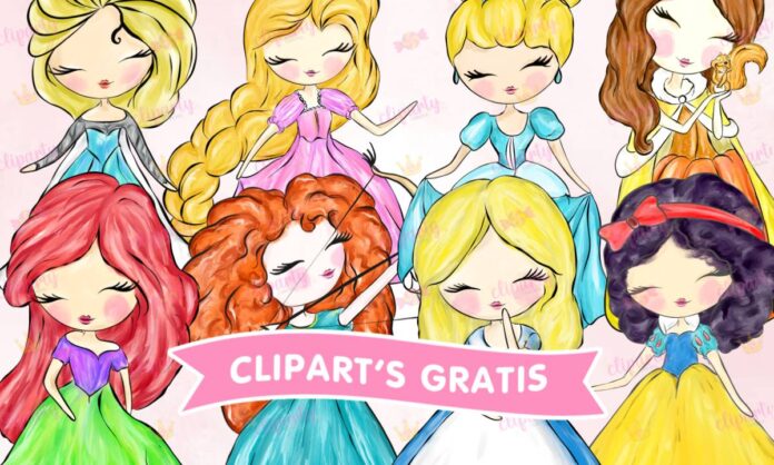 Cliparts, Ninas, princesas, coronas, watercolor