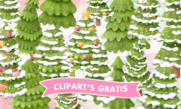 Cliparts, Navidad, pinos, arboles, nieve, arreglos