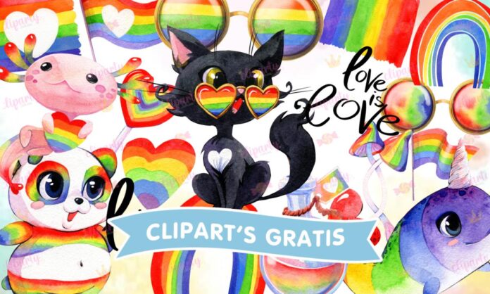 Cliparts, Amor y Amistad, animales, bandera, arcoiris, watercolor