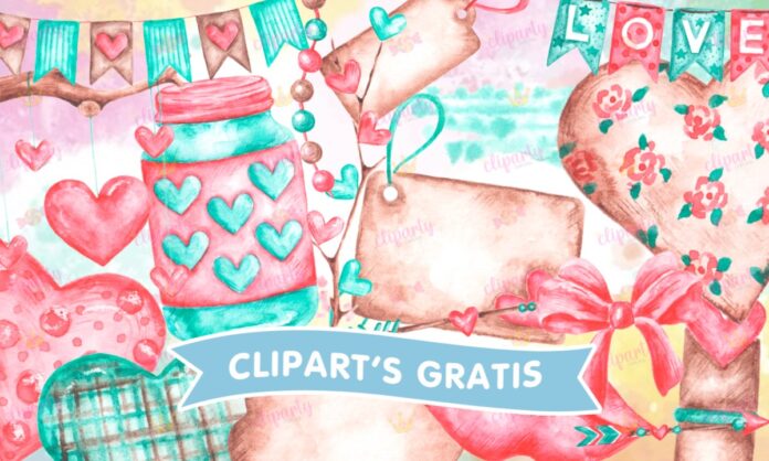 Cliparts, Amor y Amistad, objetos, corazones, watercolor