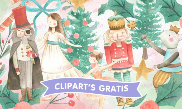 Cliparts, Navidad, Cascanueces, pinos, floral, estrellas