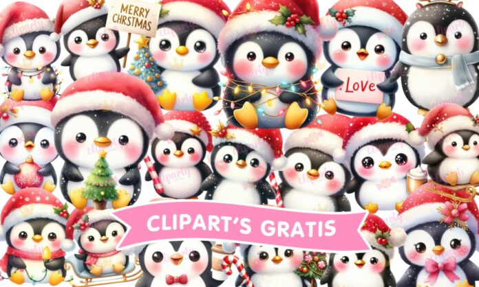 Cliparts, Navidad, animales, pinguinos, cute