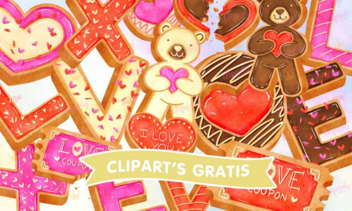 Cliparts, Amor y Amistad, galletas, dulce, osos, letras