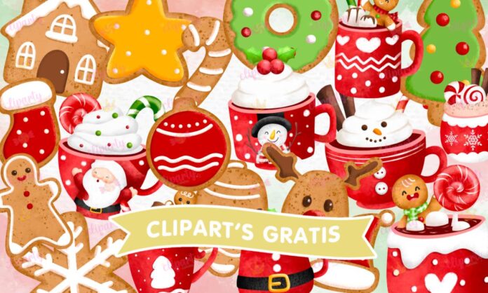 Cliparts, Navidad, galletas, tazas, chocolate, watercolor