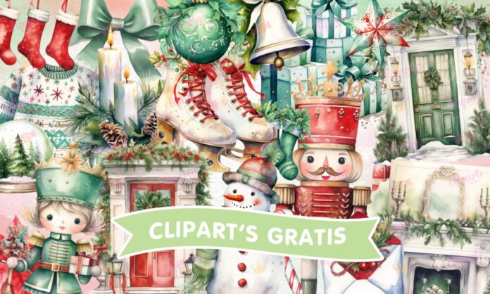 Cliparts, Navidad, sueter, botas, cascanueces, watercolor