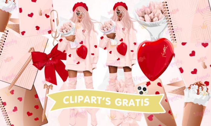 Cliparts, Amor y Amistad, chica, papeleria, computadora, cafe