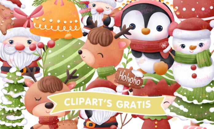 Cliparts, Navidad, Santa Claus, reno, galletas, pino