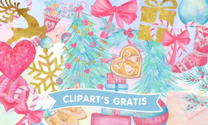 Cliparts, Navidad, esferas, pino, calcetines, regalos, watercolor