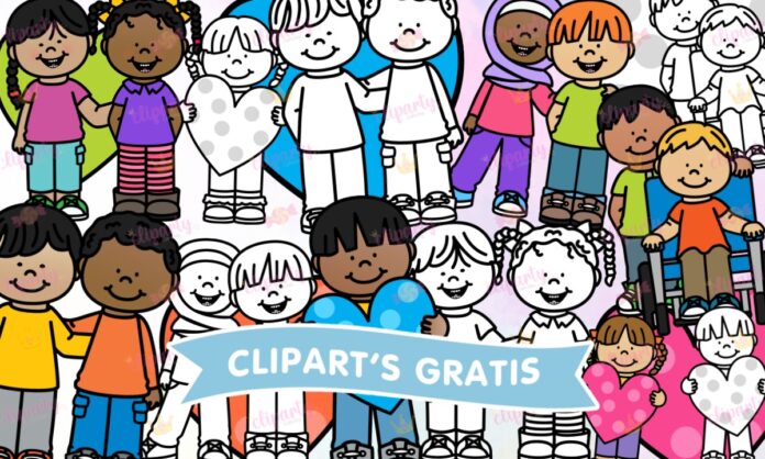 Cliparts, Escuela, ninos, amistad, corazones, blanco y negro