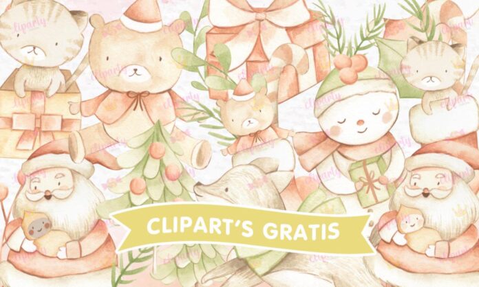 Cliparts, Navidad, bebes, santa, ornamenta, watercolor