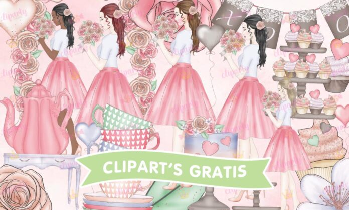 Cliparts, Amor y Amistad, chicas, pastel, globos, glitter