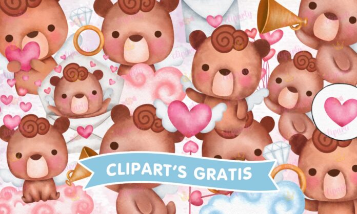 Cliparts, Amor y Amistad, osos, cupido, corazones