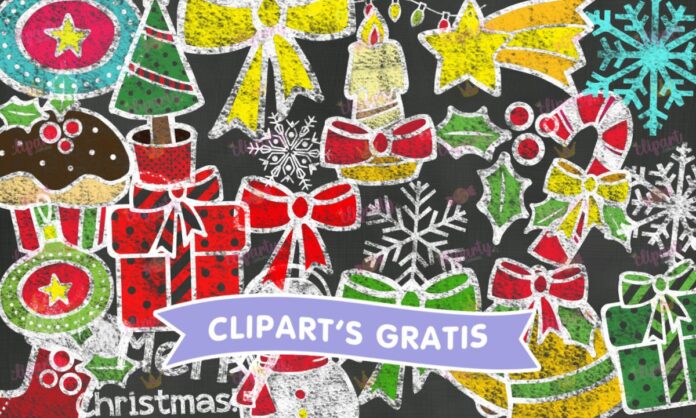 Cliparts, Navidad, moños, regalos, esferas, pizarron