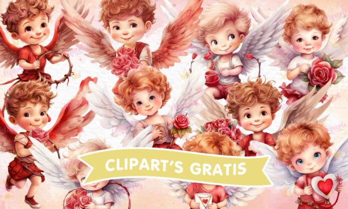 Cliparts, Amor y Amistad, angeles, niños, corazones