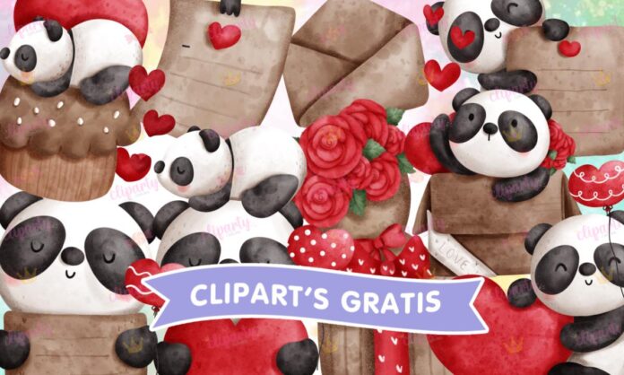 Cliparts, Amor y Amistad, pandas, rosas, watercolor